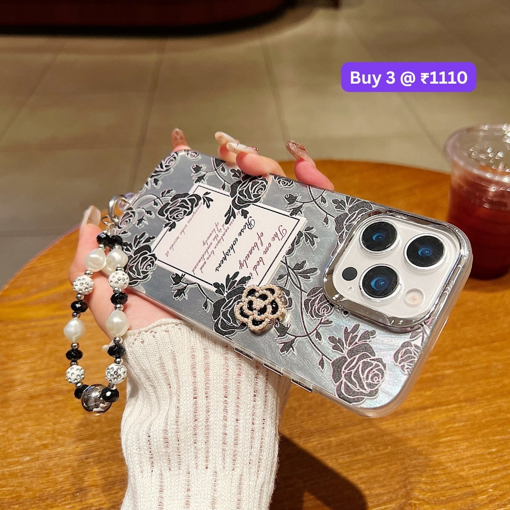 Heart and Rose Printed Phone Case | Mobile Cover with Bracelet - iPhone 13
