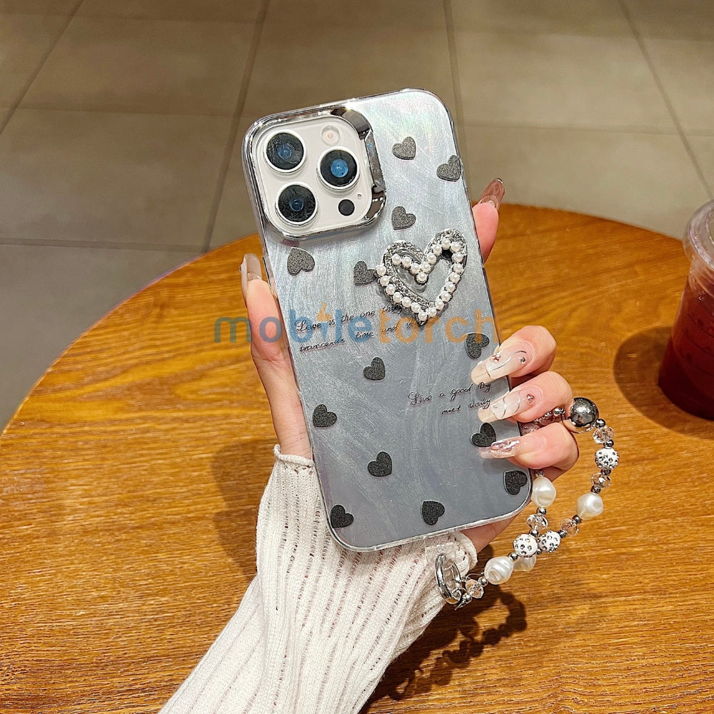 Heart and Rose Printed Phone Case | Mobile Cover with Bracelet - iPhone 16 Pro Max