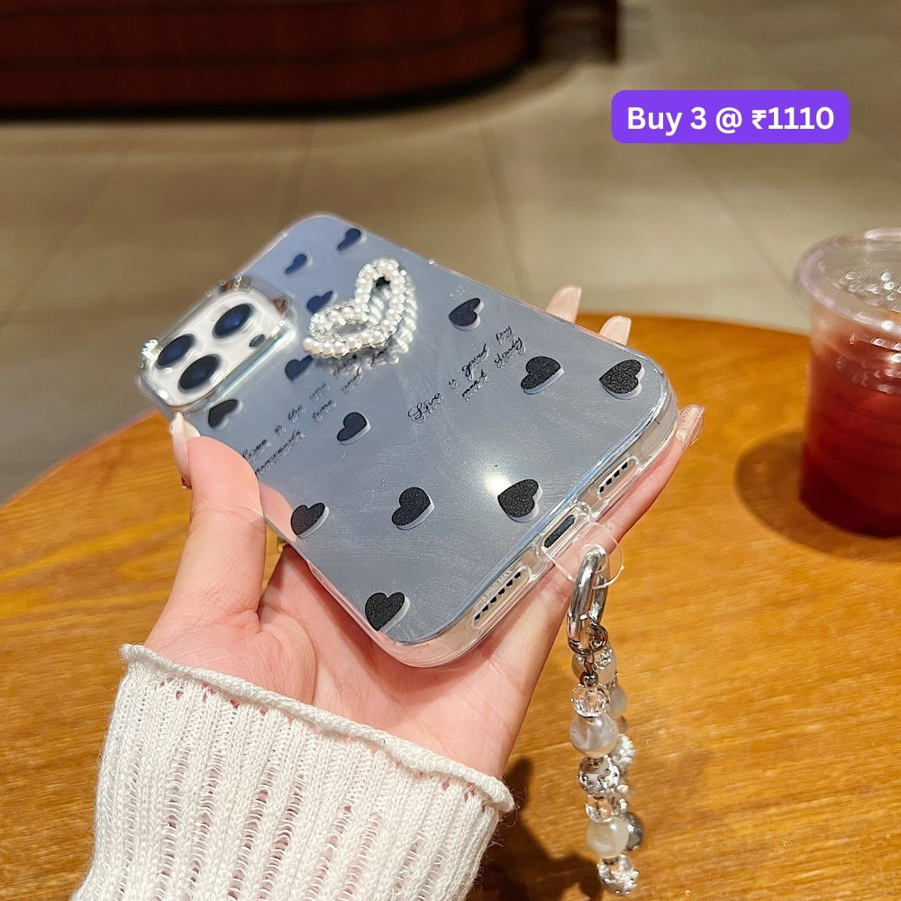 Heart and Rose Printed Phone Case | Mobile Cover with Bracelet - iPhone 13