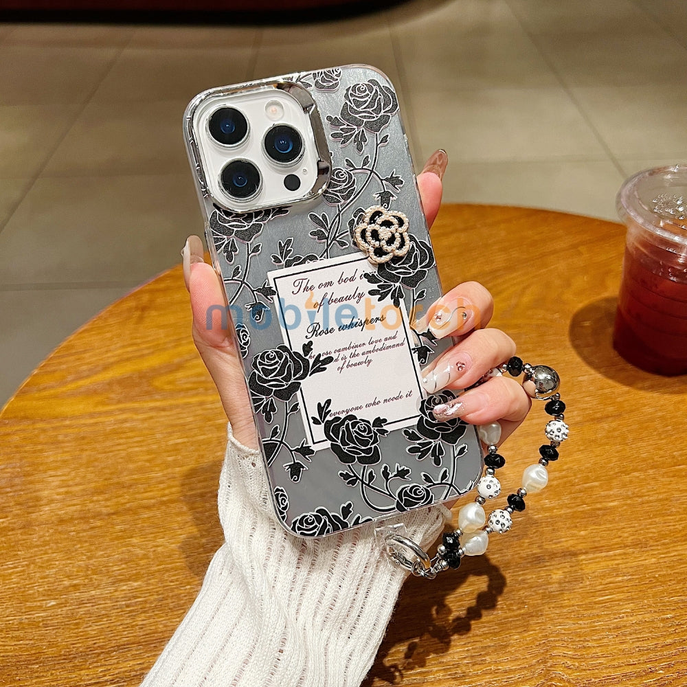 Heart and Rose Printed Phone Case | Mobile Cover with Bracelet - iPhone 16 Pro Max