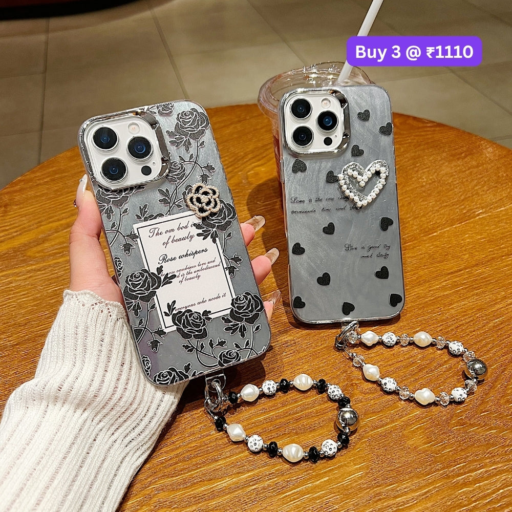 Heart and Rose Printed Phone Case | Mobile Cover with Bracelet - iPhone 13