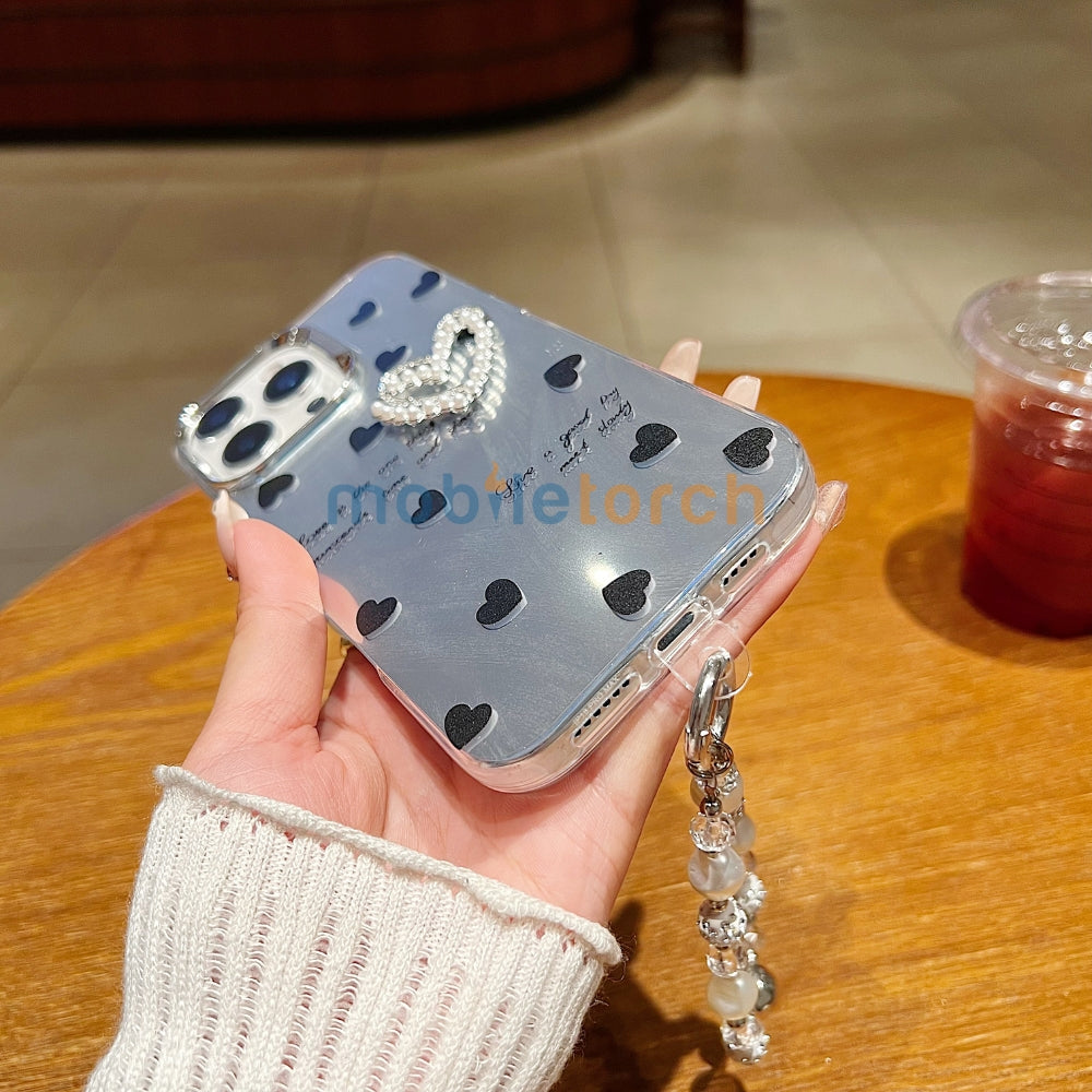 Heart and Rose Printed Phone Case | Mobile Cover with Bracelet - iPhone 16 Pro Max