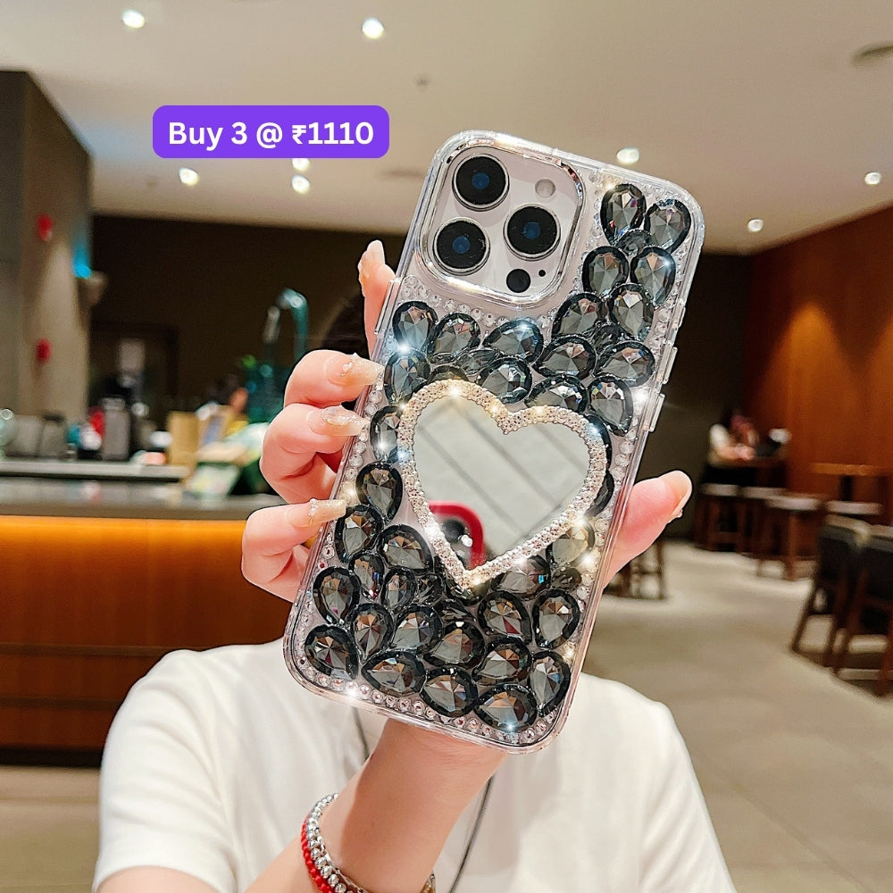 Heart shaped Makeup Mirror Dimond TPU (Soft) Phone Case | Mobile Cover - iPhone 16 Pro Max