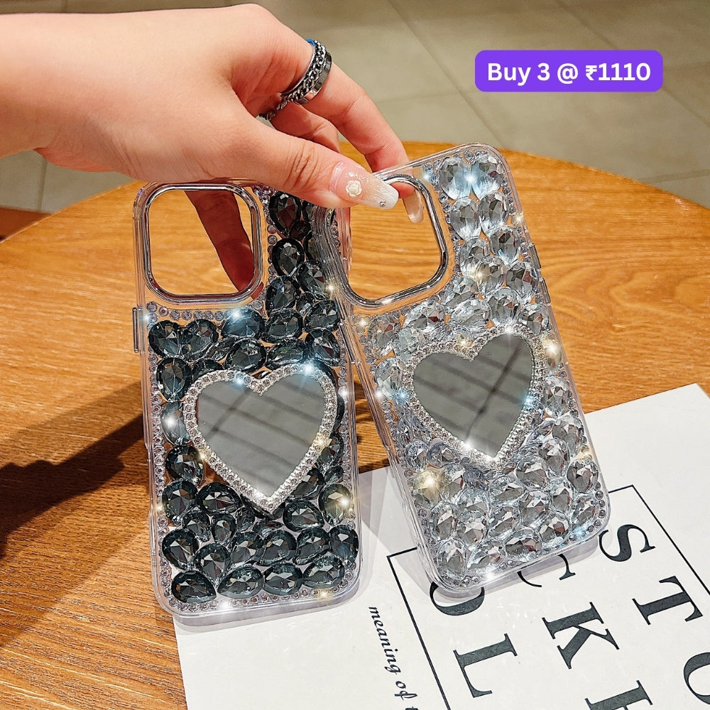 Heart shaped Makeup Mirror Dimond TPU (Soft) Phone Case | Mobile Cover - iPhone 16 Pro Max