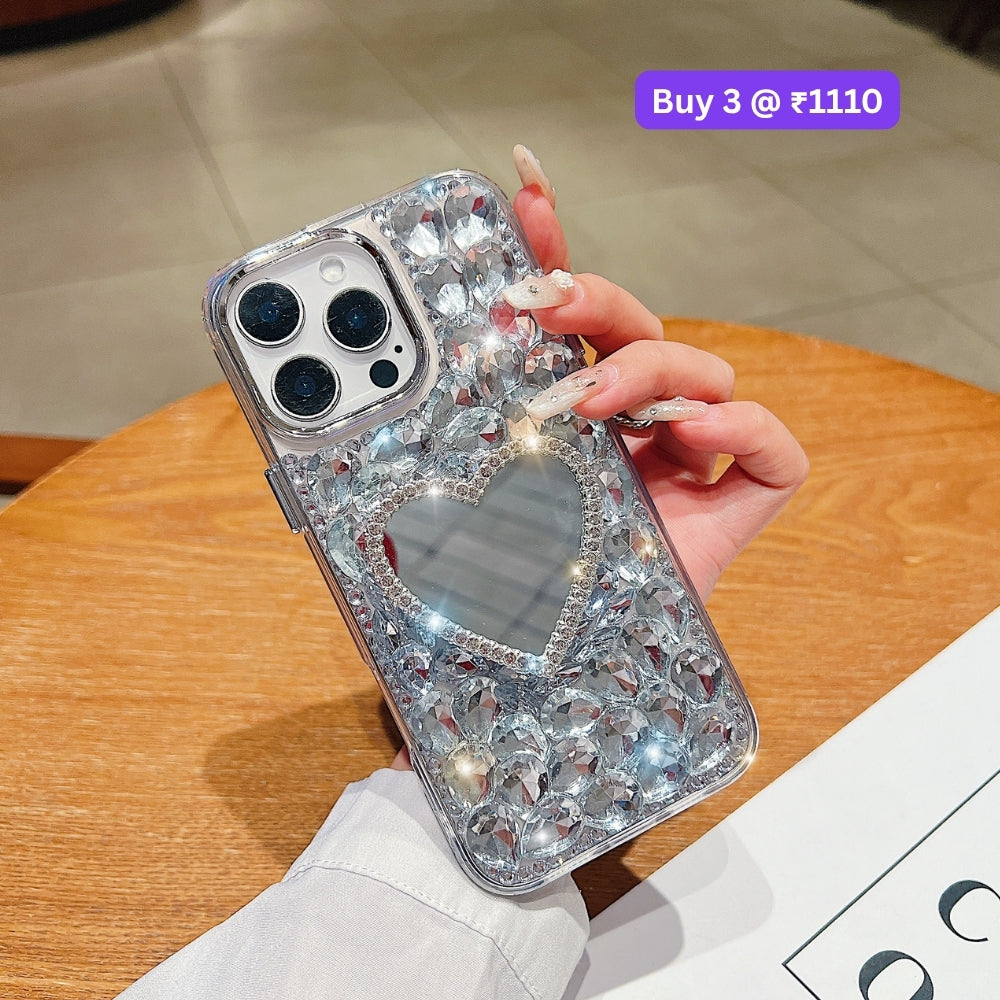 Heart shaped Makeup Mirror Dimond TPU (Soft) Phone Case | Mobile Cover - iPhone 16 Pro Max