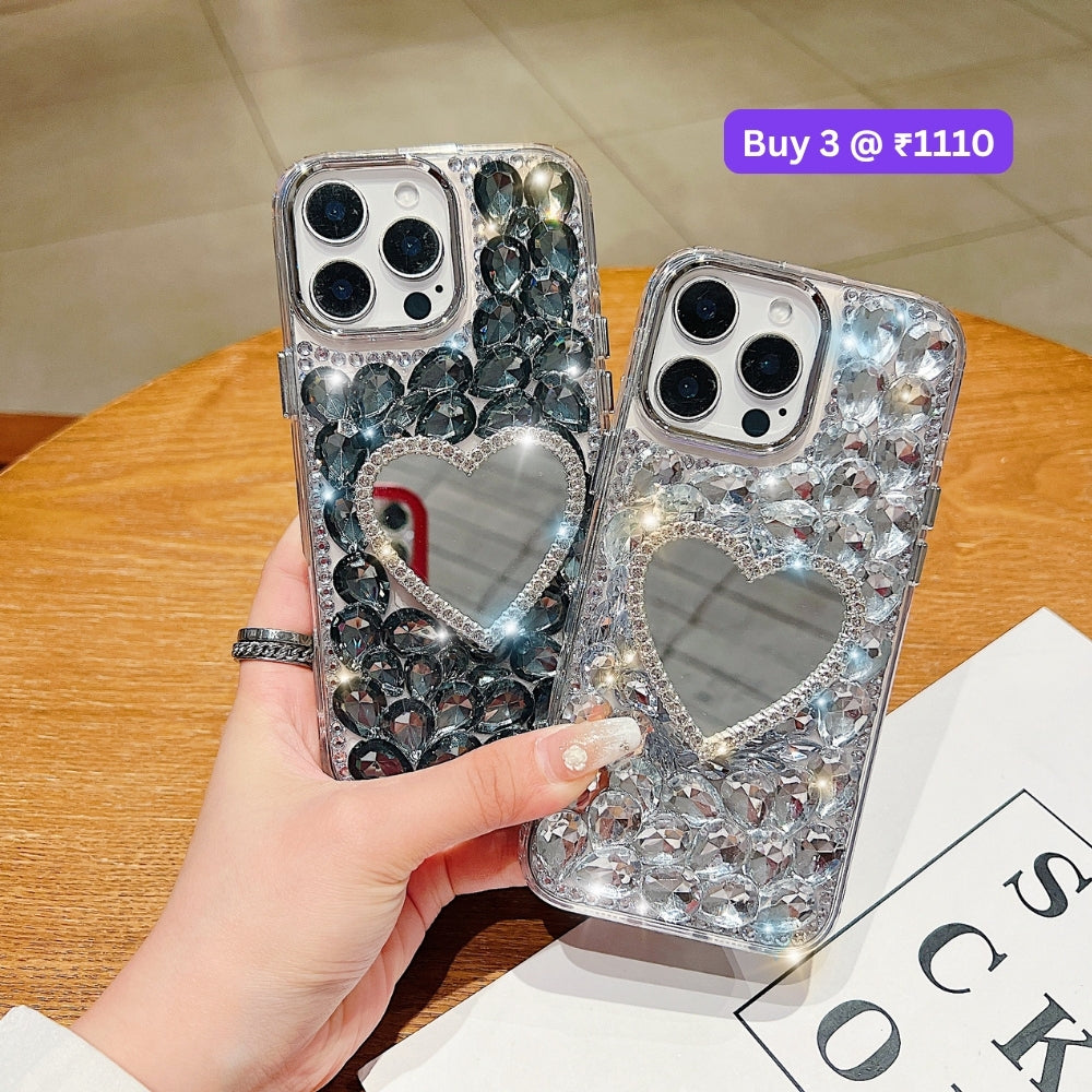 Heart shaped Makeup Mirror Dimond TPU (Soft) Phone Case | Mobile Cover - iPhone 16 Pro Max