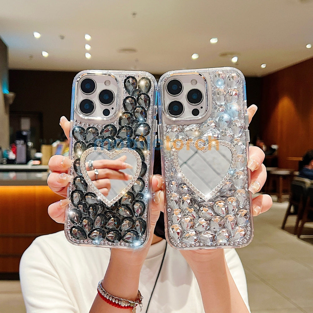 Heart shaped Makeup Mirror Dimond TPU (Soft) Phone Case | Mobile Cover - iPhone 16 Pro