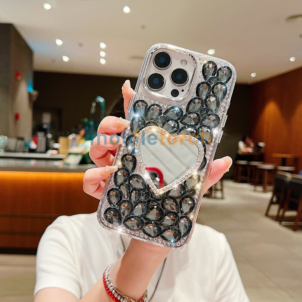 Heart shaped Makeup Mirror Dimond TPU (Soft) Phone Case | Mobile Cover - iPhone 16 Pro
