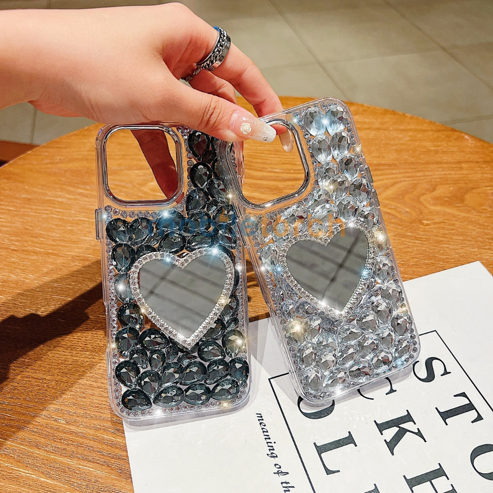 Heart shaped Makeup Mirror Dimond TPU (Soft) Phone Case | Mobile Cover - iPhone 16 Pro