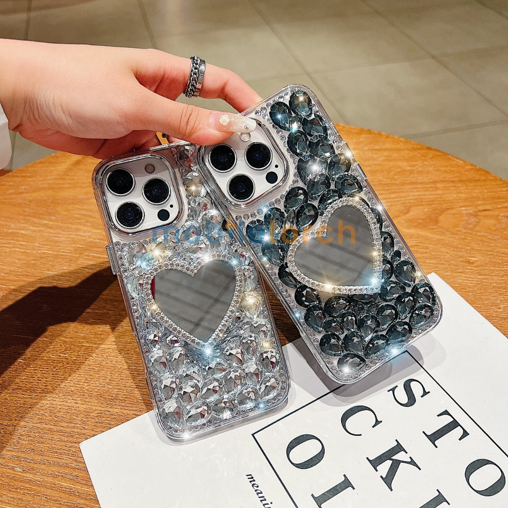 Heart shaped Makeup Mirror Dimond TPU (Soft) Phone Case | Mobile Cover - iPhone 16 Pro