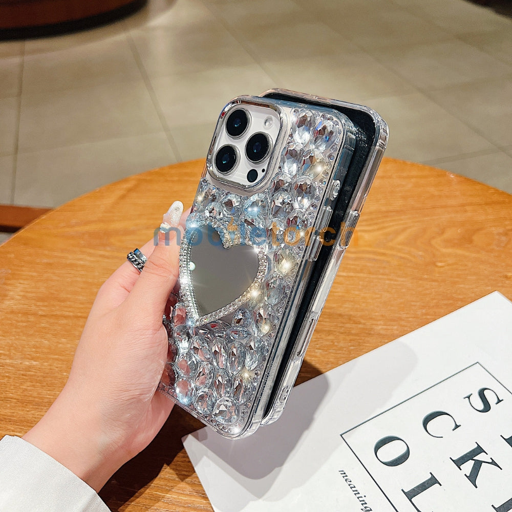 Heart shaped Makeup Mirror Dimond TPU (Soft) Phone Case | Mobile Cover - iPhone 16 Pro