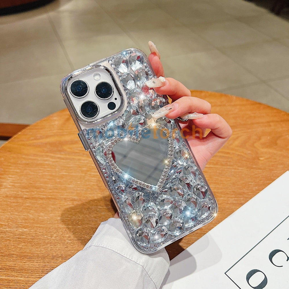 Heart shaped Makeup Mirror Dimond TPU (Soft) Phone Case | Mobile Cover - iPhone 16 Pro