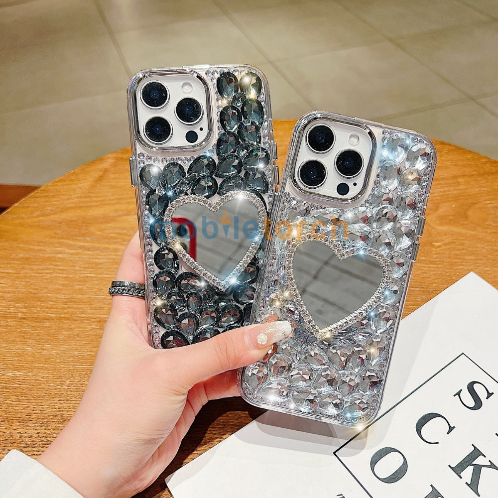 Heart shaped Makeup Mirror Dimond TPU (Soft) Phone Case | Mobile Cover - iPhone 16 Pro