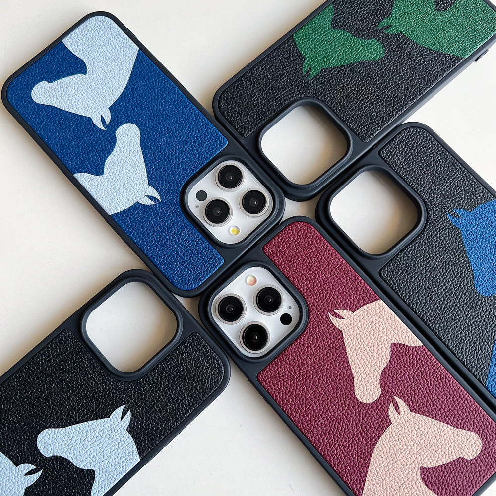 Horse Color Printed PU Leather Shockproof Phone Case - iPhone 15 Pro Max