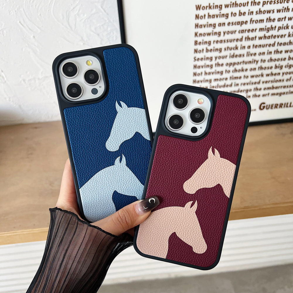 Horse Color Printed PU Leather Shockproof Phone Case - iPhone 14 Plus