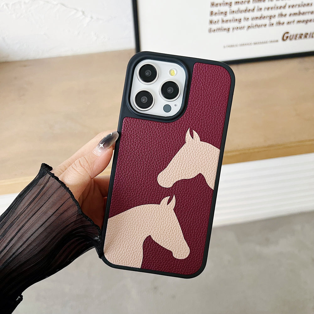 Horse Color Printed PU Leather Shockproof Phone Case - iPhone 15 Pro Max