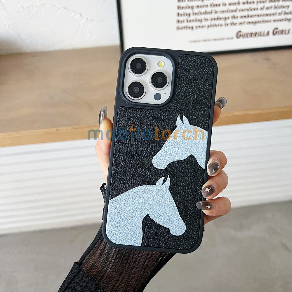 Horse Color Printed PU Leather Shockproof Phone Case - iPhone 11