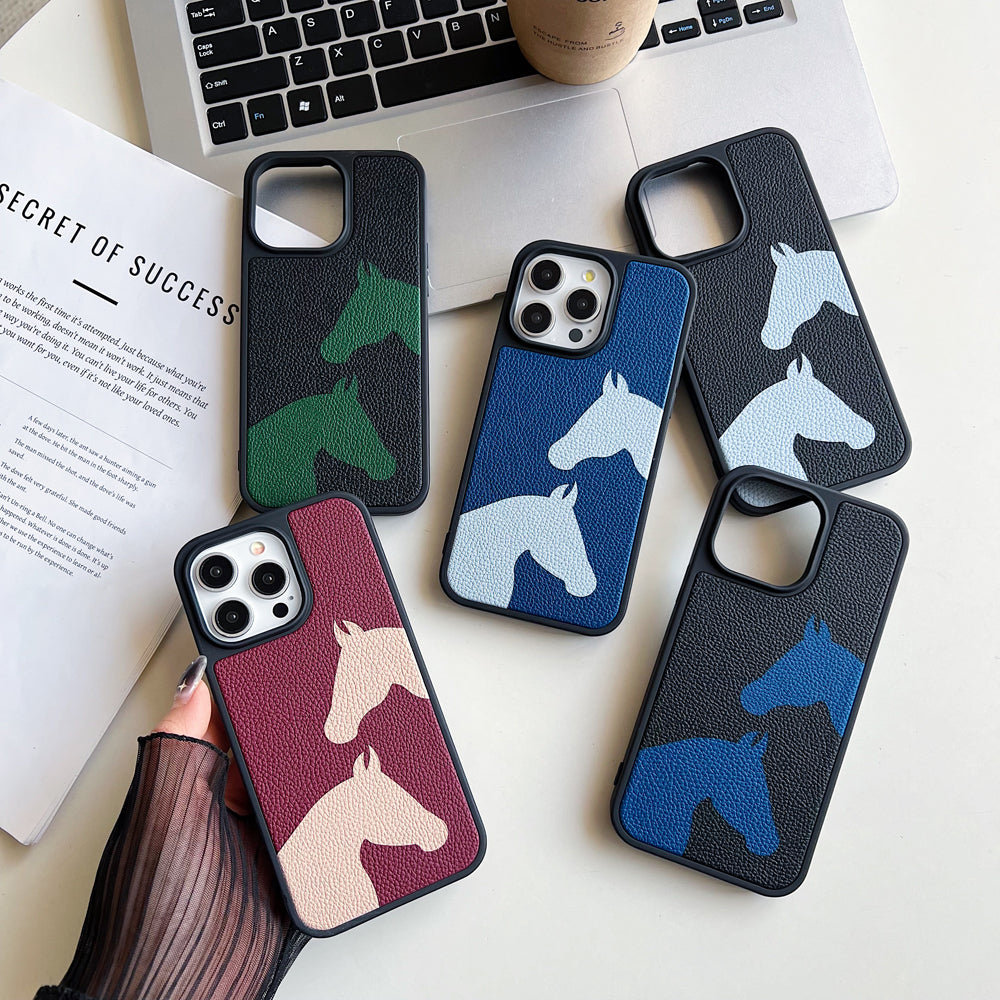 Horse Color Printed PU Leather Shockproof Phone Case - iPhone 15 Pro