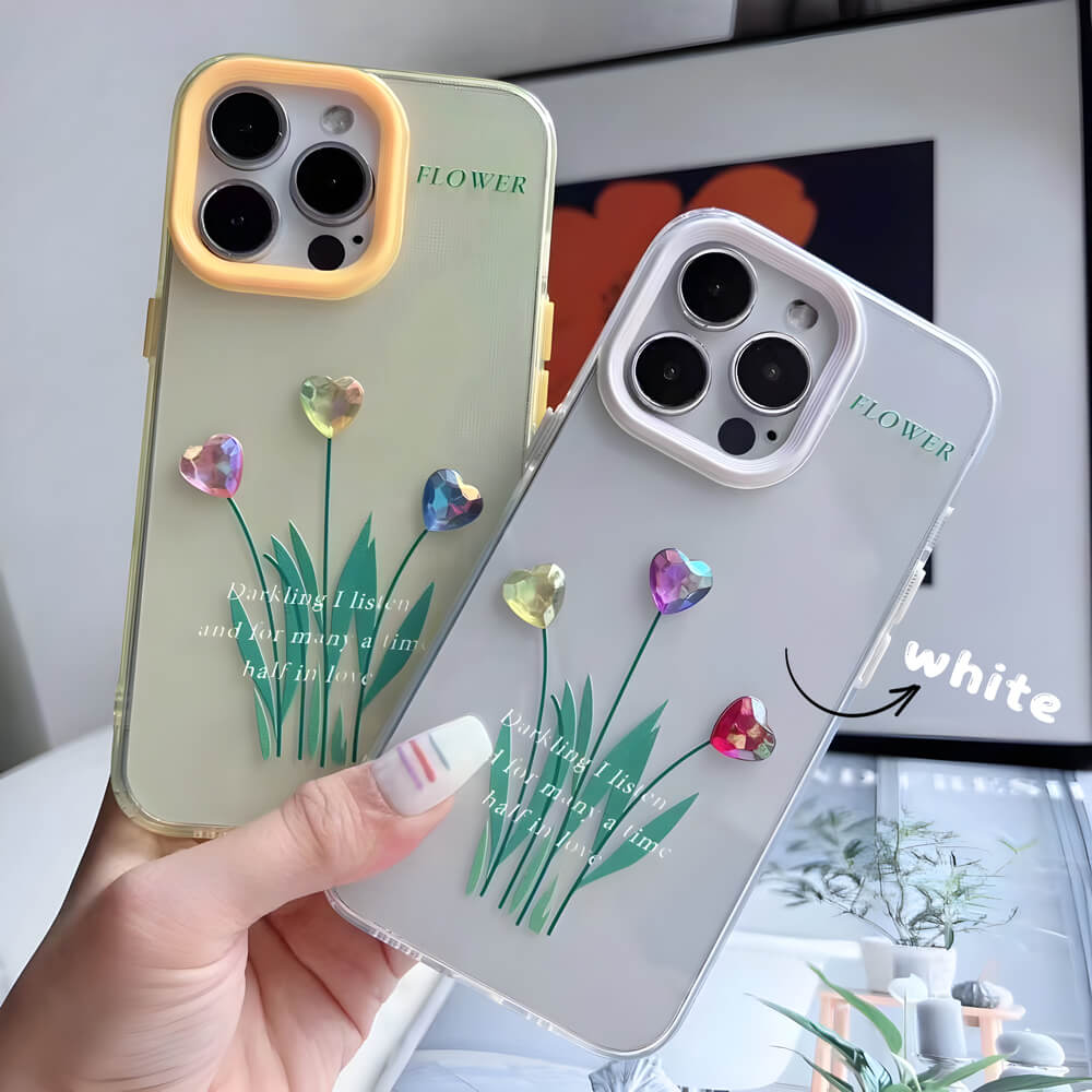 Grass Printing Little Heart Color Transparent TPU(Soft) Case - iPhone 15 Pro Max