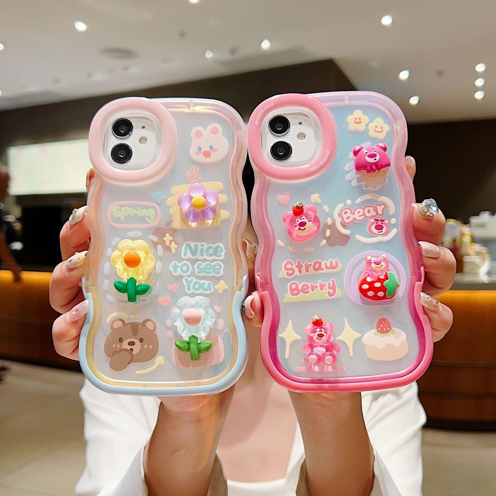 3D Fancy Bear Toy PC (Hard) | TPU (Soft) Printed Cover with Stand - iPhone 15 Pro
