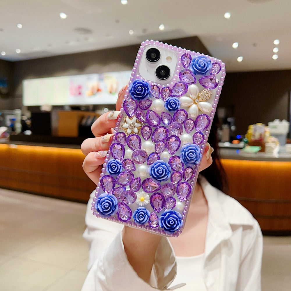 Luxury Crystal Gem and Flower Camera Protection Case - Samsung S23
