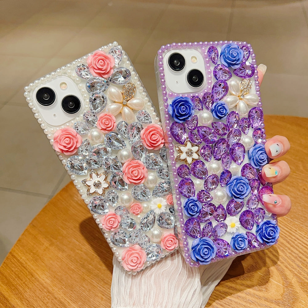 Luxury Crystal Gem and Flower Camera Protection Case - Samsung S22