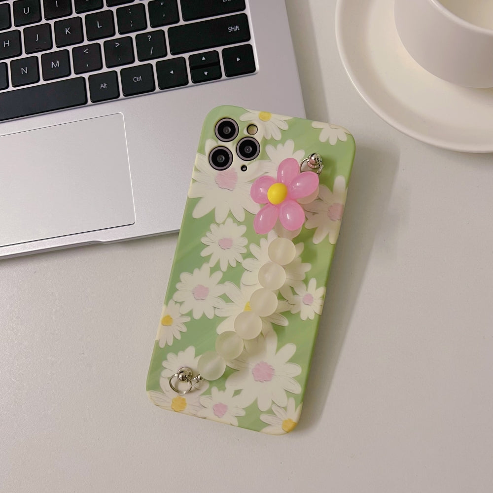 Flower Print Design Wrist Hand Strap TPU Soft Case - iPhone 12 Mini