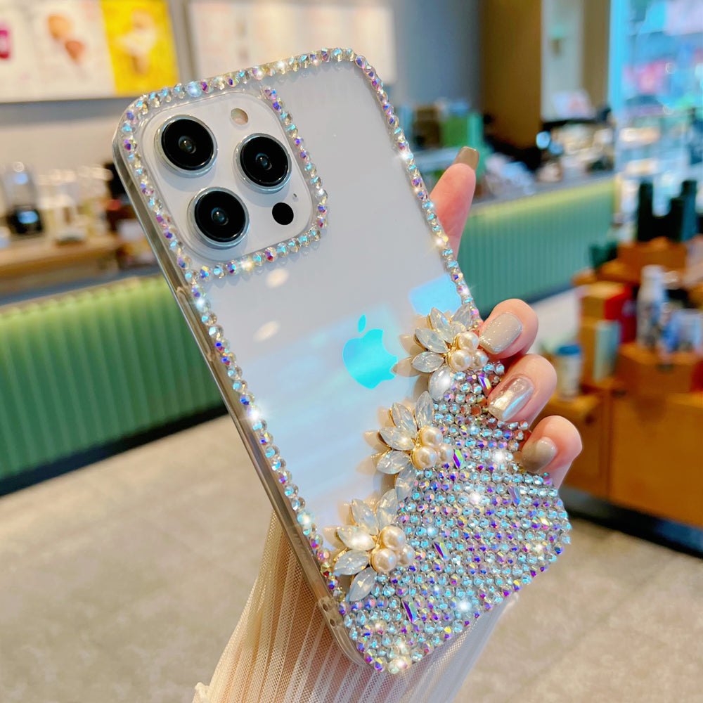Handmade Transparent Diamond Gemstone Soft Case - iPhone 15 Pro Max