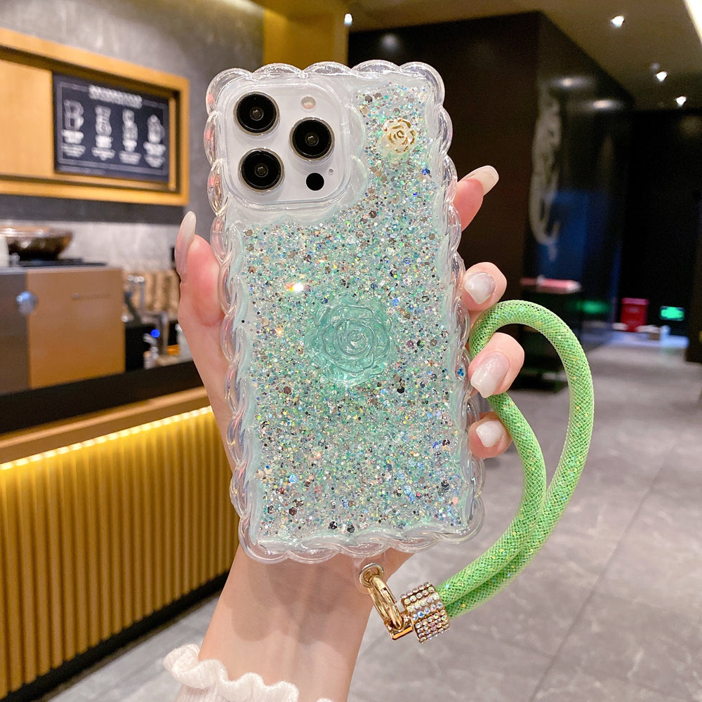 Glitter Transparent Clear Soft TPU Flower Wavy Shaped Edge Phone Case - iPhone 15 Pro Max