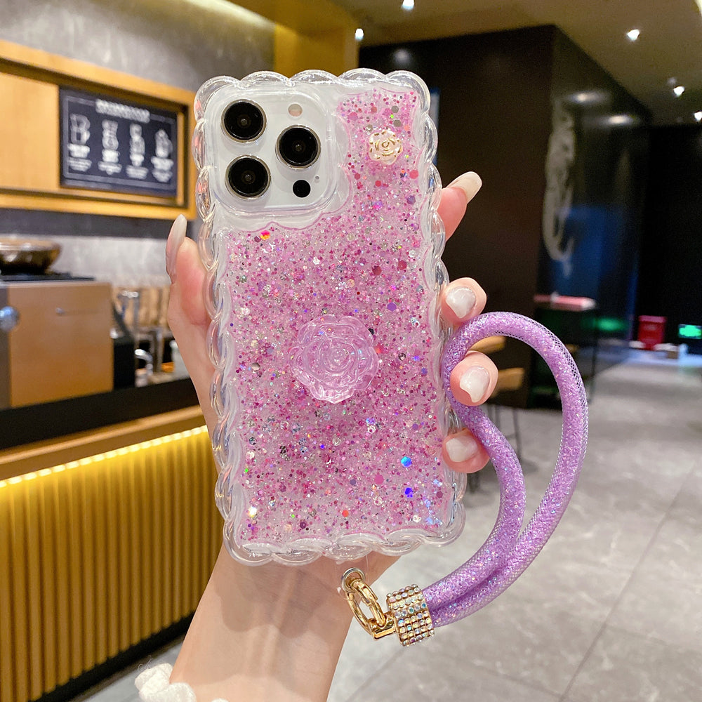 Glitter Transparent Clear Soft TPU Flower Wavy Shaped Edge Phone Case - iPhone 15 Pro