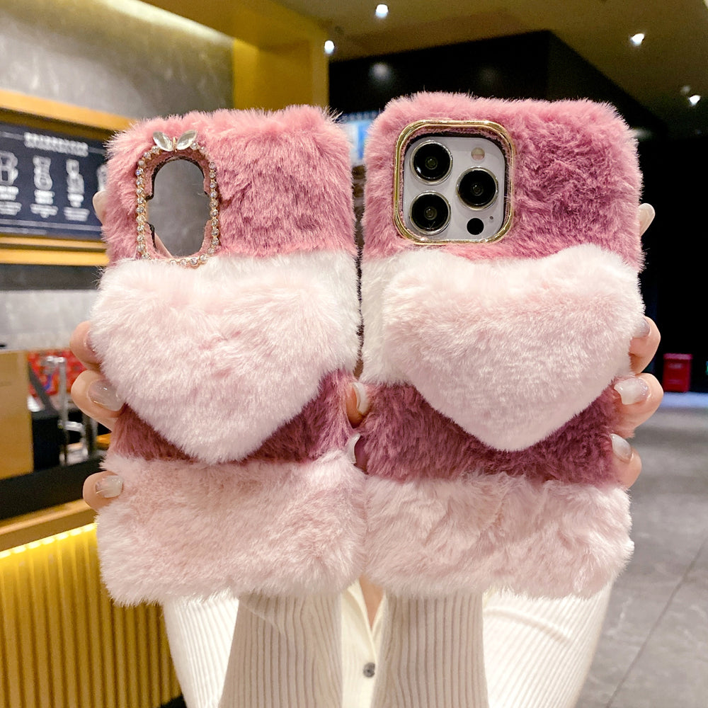 Cute Phone Cases For Iphone 11 Pro Anti-shock Soft Fur Heart Shape