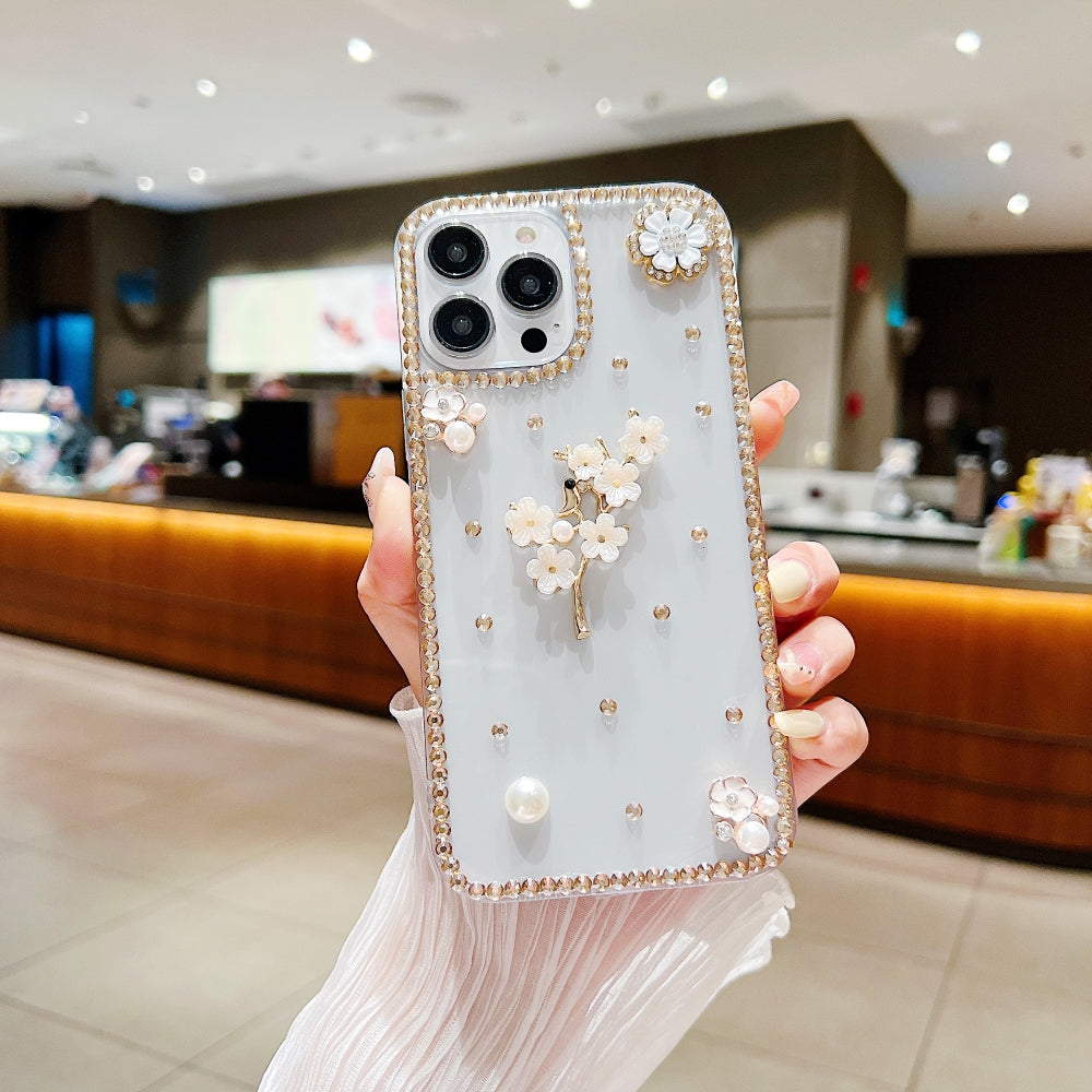 Handmade Jasmin Flower Pattern Diamond Border Transparent TPU(Soft) Case - OnePlus 11R