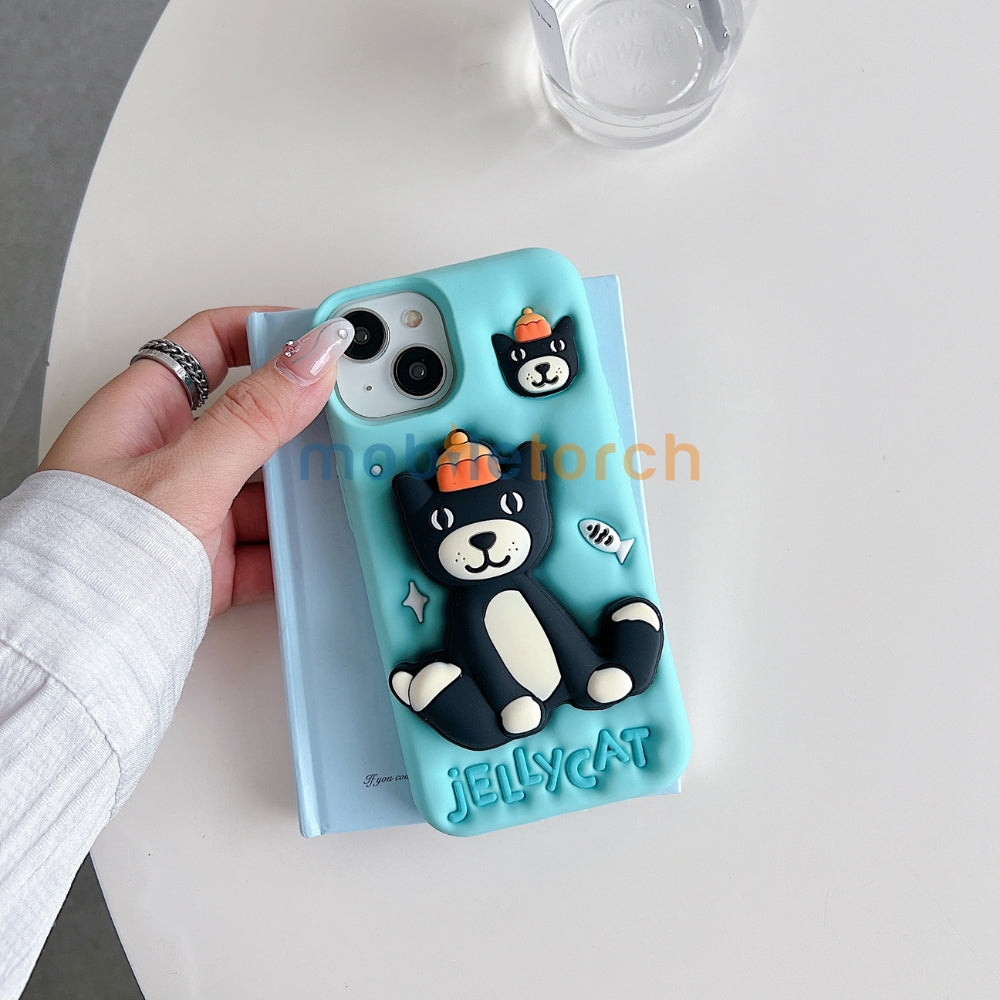 Jelly Cat Stand TPU (Soft) Silicone Phone Case | Mobile Cover - iPhone 15 Pro Max