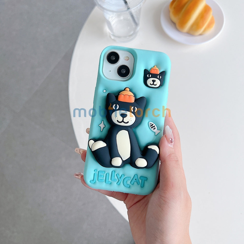 Jelly Cat Stand TPU (Soft) Silicone Phone Case | Mobile Cover - iPhone 15 Pro Max