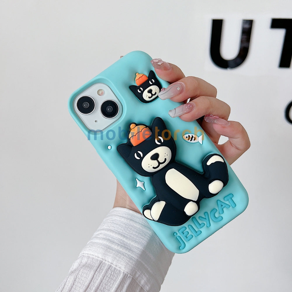 Jelly Cat Stand TPU (Soft) Silicone Phone Case | Mobile Cover - iPhone 15 Pro Max
