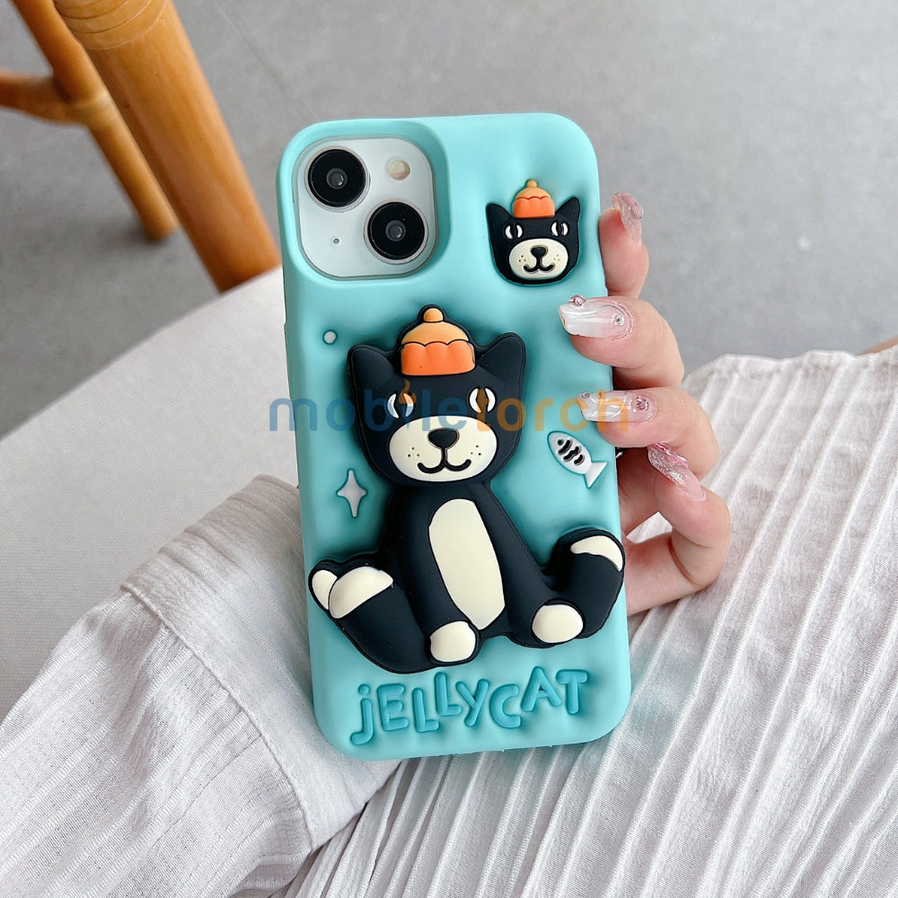Jelly Cat Stand TPU (Soft) Silicone Phone Case | Mobile Cover - iPhone 15 Pro Max
