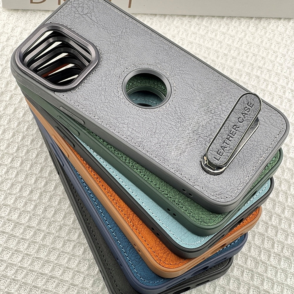 Kickstand Pu Leather Logo Cut Phone Case
