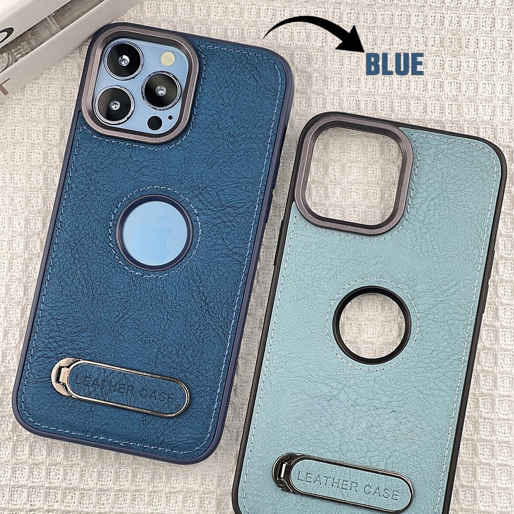 Kickstand Pu Leather Logo Cut Phone Case