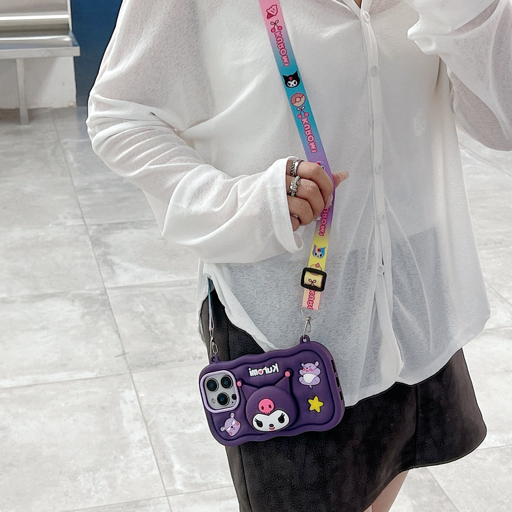 Kuromi Retractable Stand Phone Case with Shoulder Strap