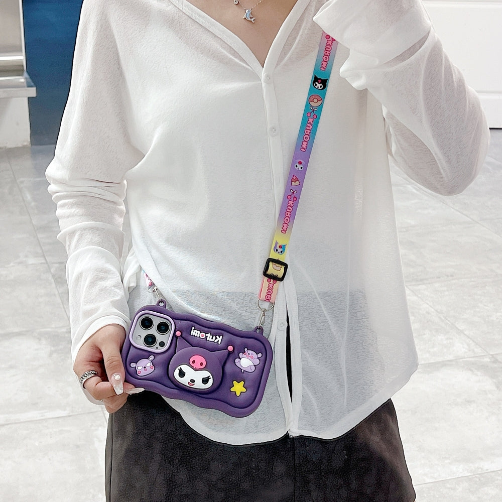 Kuromi Retractable Stand Phone Case with Shoulder Strap