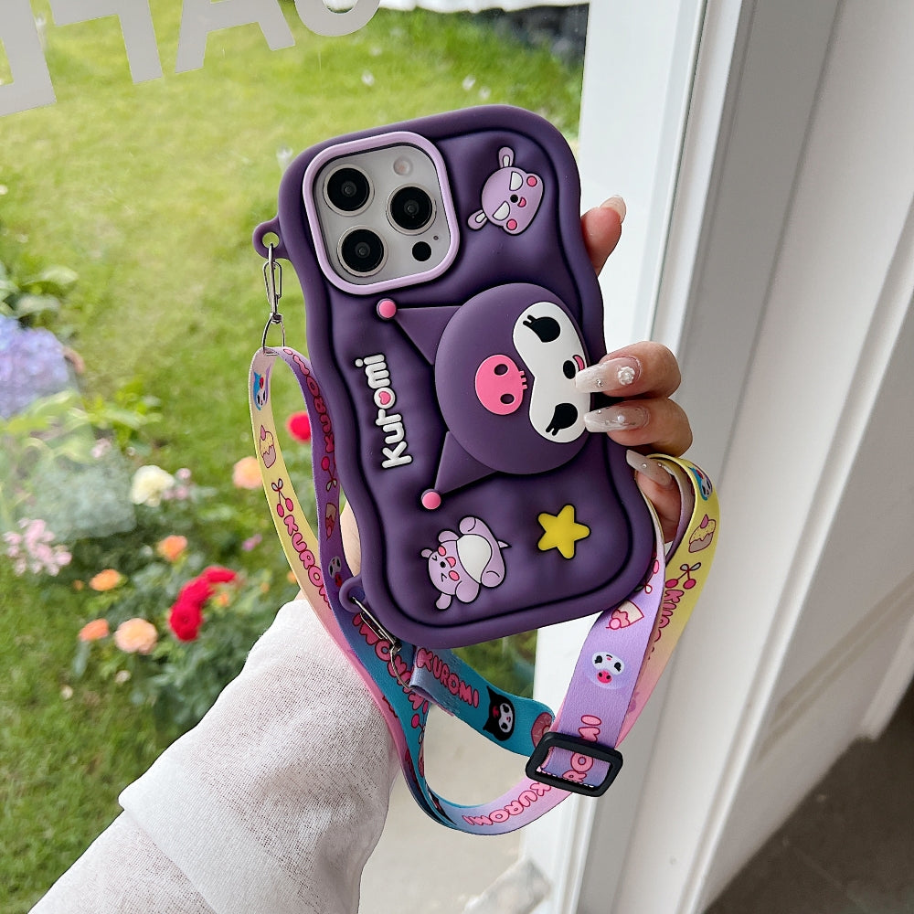 Kuromi Retractable Stand Phone Case with Shoulder Strap