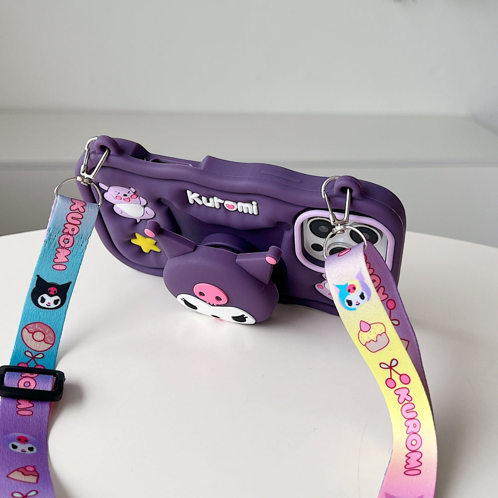 Kuromi Retractable Stand Phone Case with Shoulder Strap