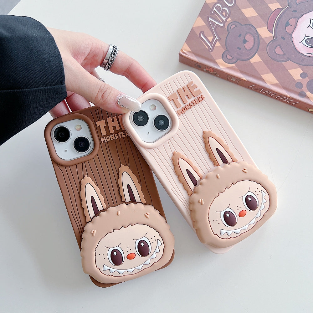Labubu Cartoon Flip Makeup Mirror Stand Silicone Soft Phone Case | Mobile Cover - iPhone 16 Pro Max