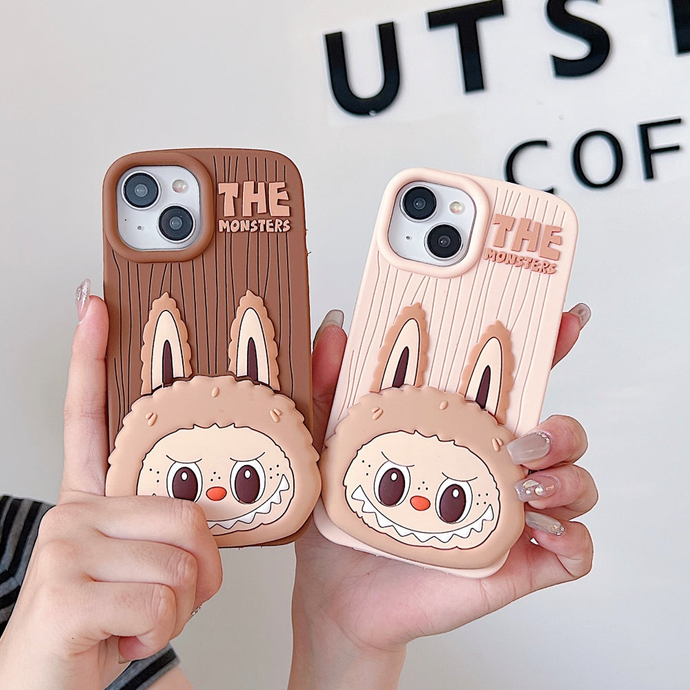 Labubu Cartoon Flip Makeup Mirror Stand Silicone Soft Phone Case | Mobile Cover - iPhone 16 Pro Max
