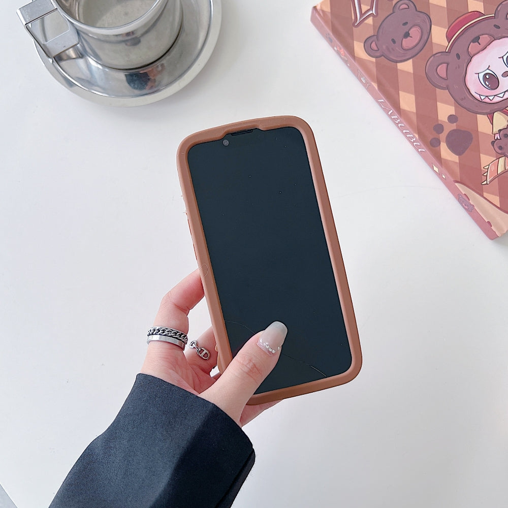 Labubu Cartoon Flip Makeup Mirror Stand Silicone Soft Phone Case | Mobile Cover - iPhone 16 Pro Max