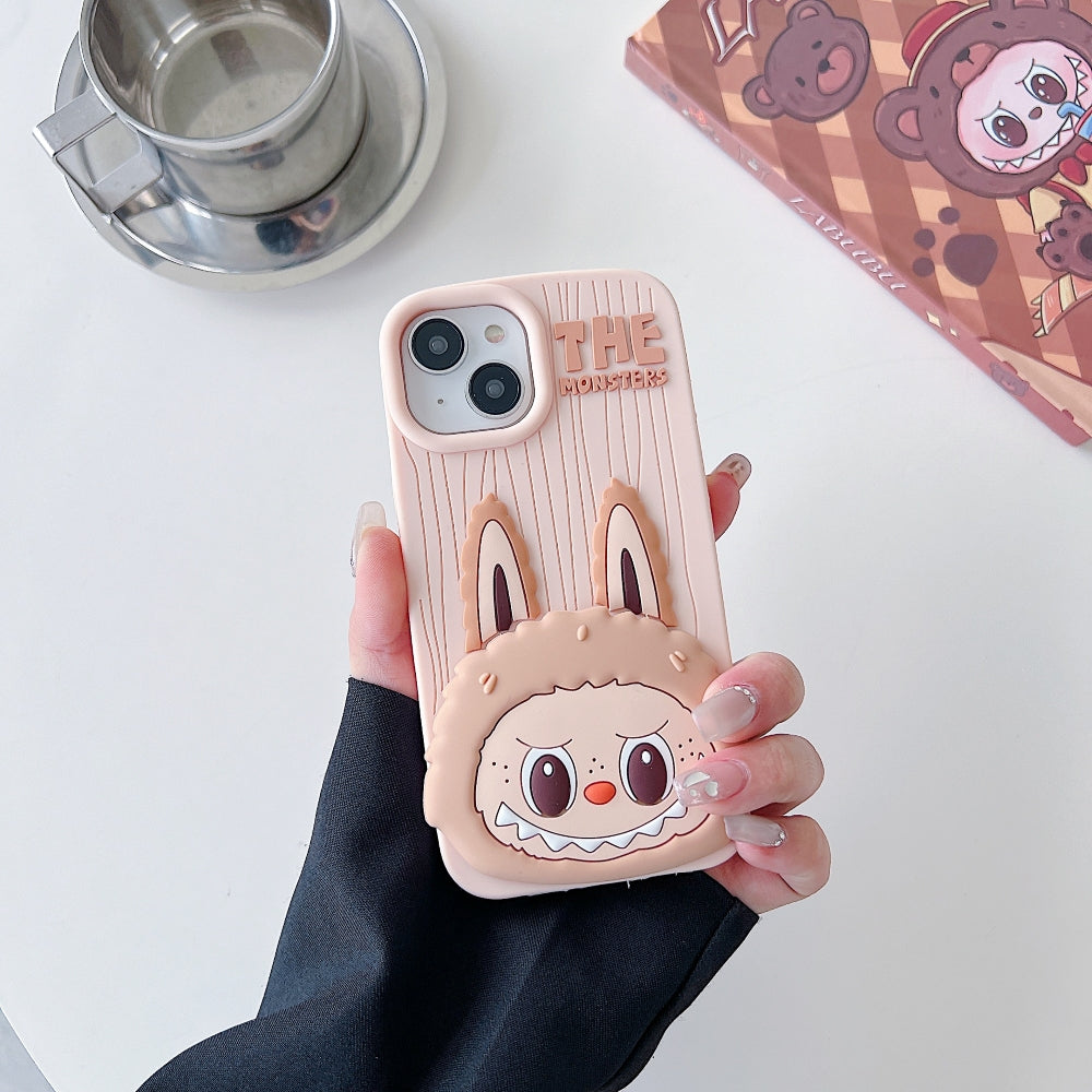 Labubu Cartoon Flip Makeup Mirror Stand Silicone Soft Phone Case | Mobile Cover - iPhone 16 Pro Max