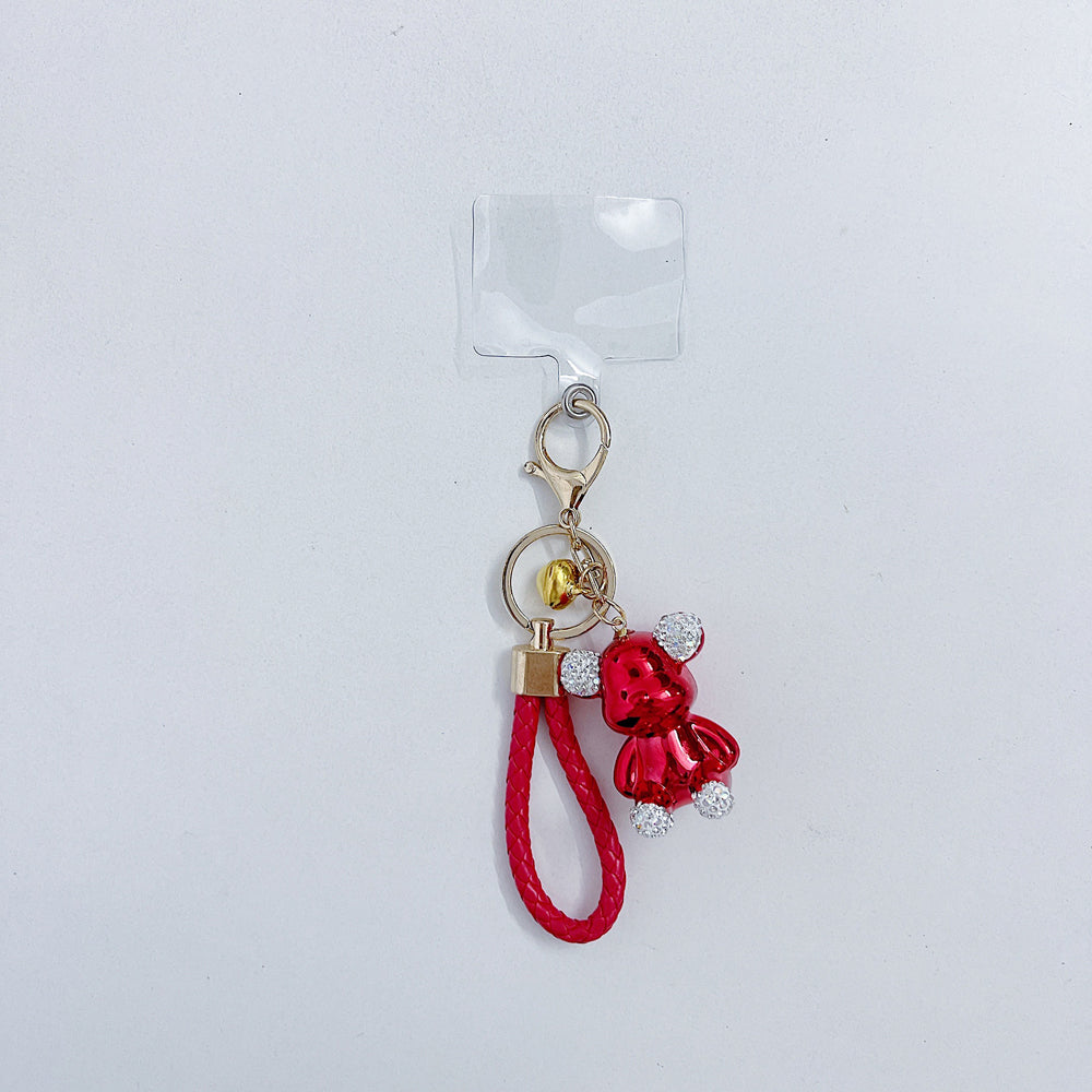 Cute Electroplated Bear Woven Leather Rope Keychain | Phone Charm | Handbag Charm