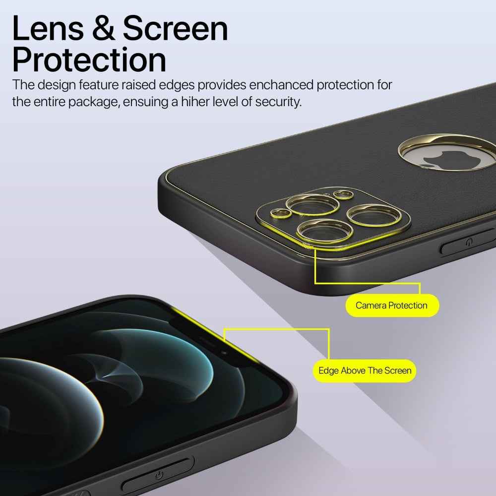 Leather Metal Plating Camera Protection Cover - iPhone 12 Pro