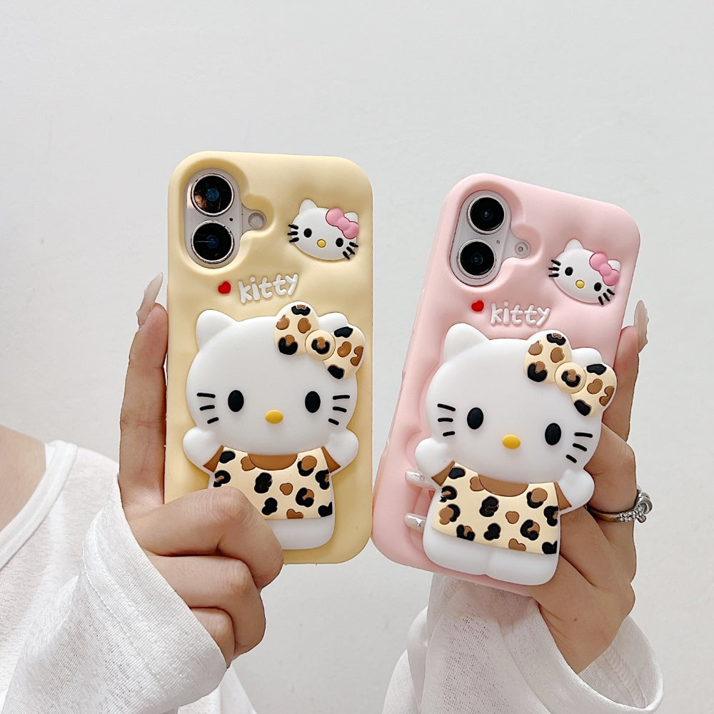 Leopard Print Cat Holder Silicone Phone Case
