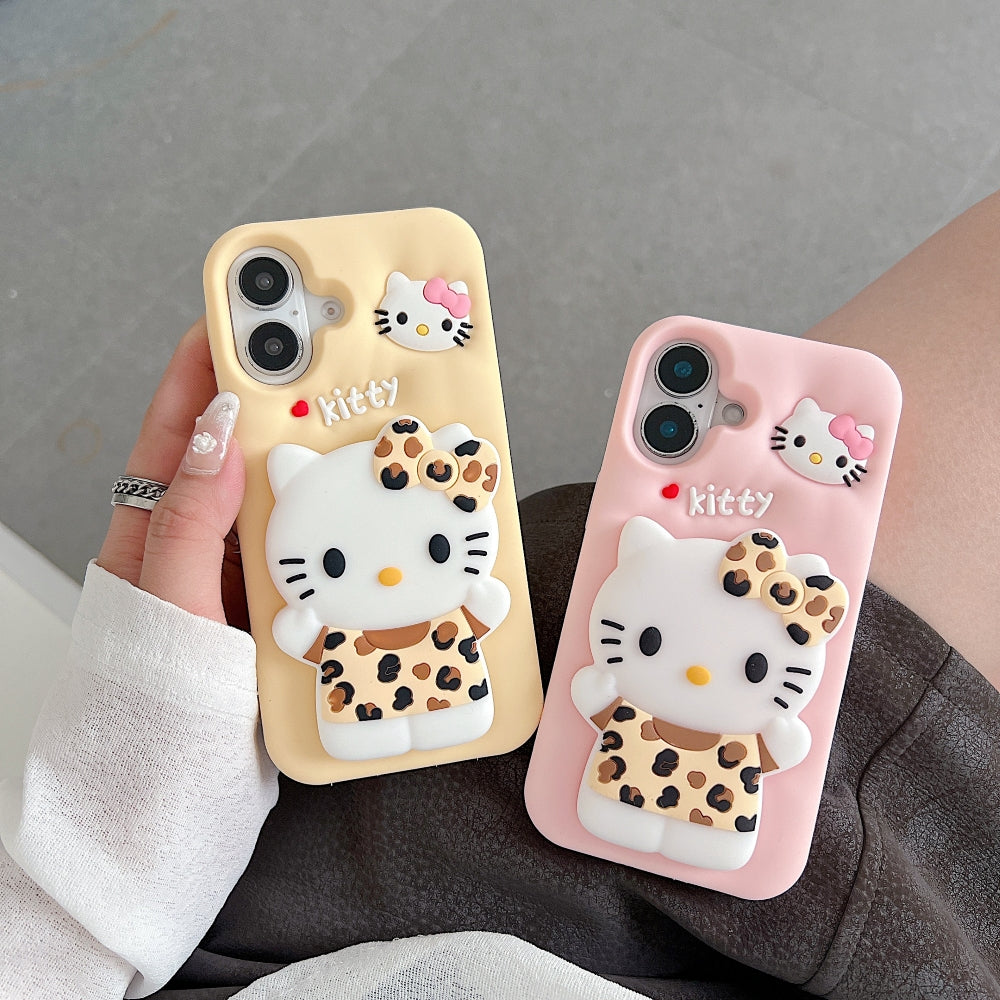 Leopard Print Cat Holder Silicone Phone Case